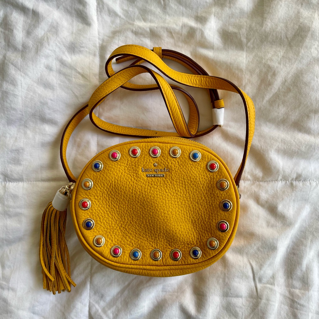 Kate Spade Tinley Crossbody Saffron Yellow Studded Leather Bag Nwt Rare
